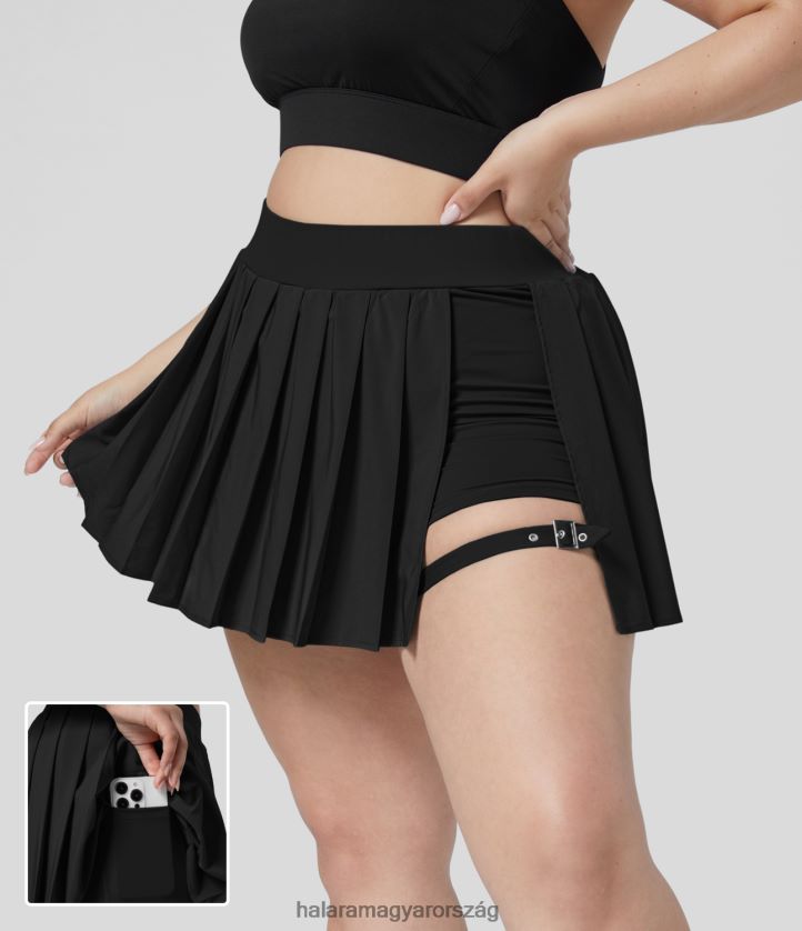 alsók Halara szellős, magas derekú redőzött 2 az 1-ben oldalzseb állítható csattal gyorsan száradó mini alkalmi plus size szoknya fekete nők 8FPF80526