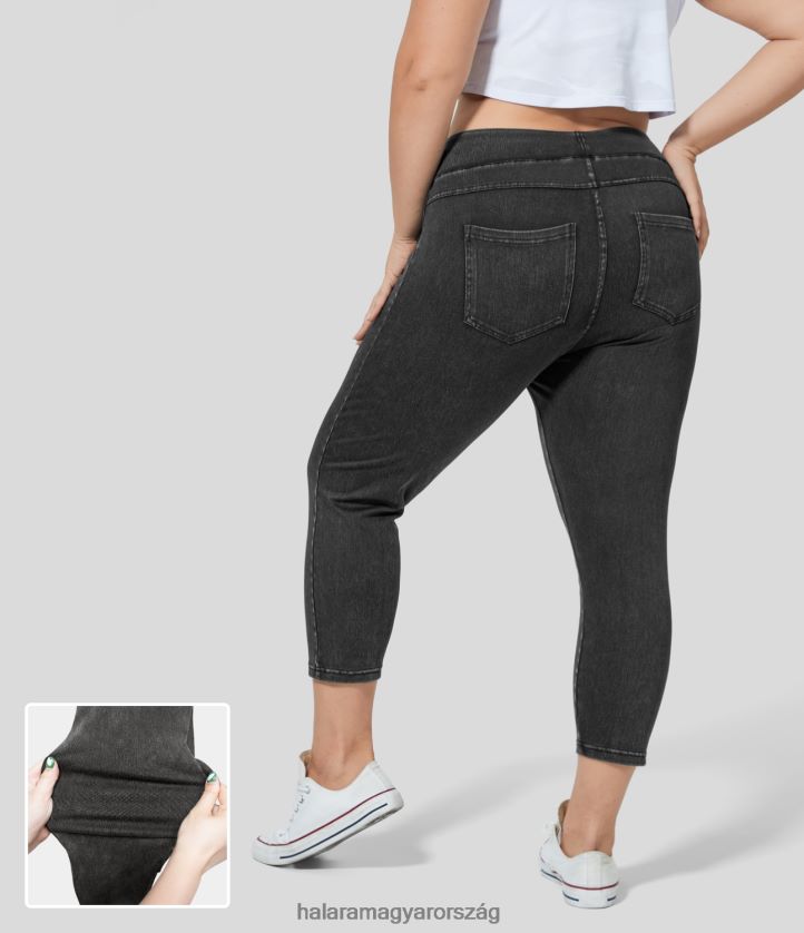 ruházat Halara varázslatos magas derekú hátsó oldalzseb rugalmas kötött farmer capri molett alkalmi leggings farmer fekete nők 8FPF801319