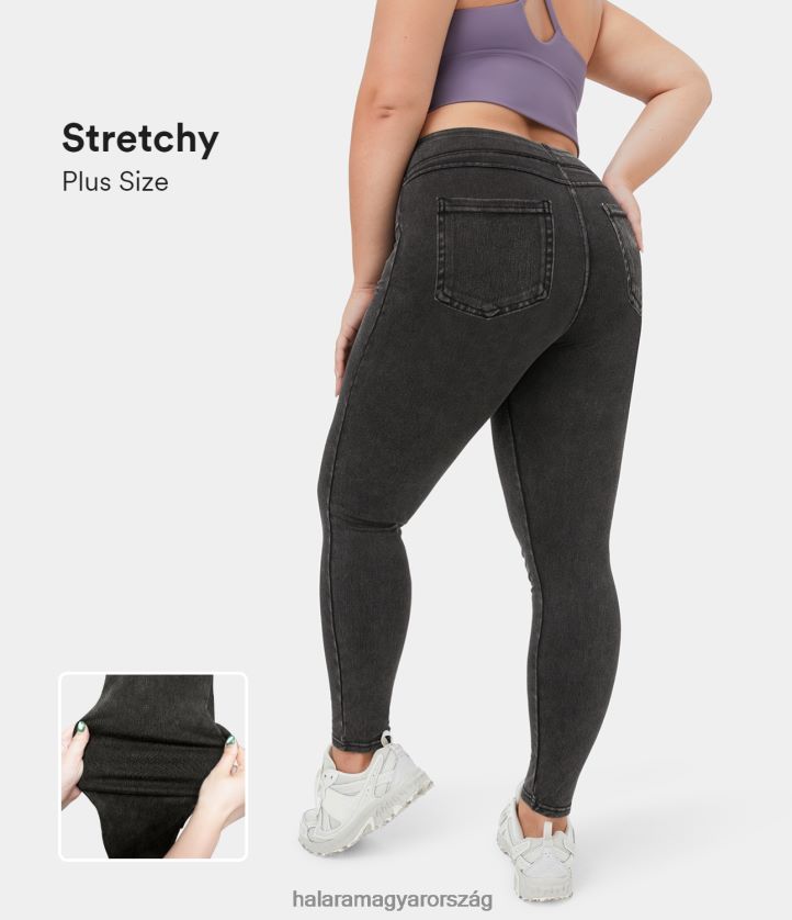 ruházat Halara varázslatos magas derekú hátsó oldalzseb rugalmas kötött farmer molett alkalmi leggings sötétszürke farmer nők 8FPF80108