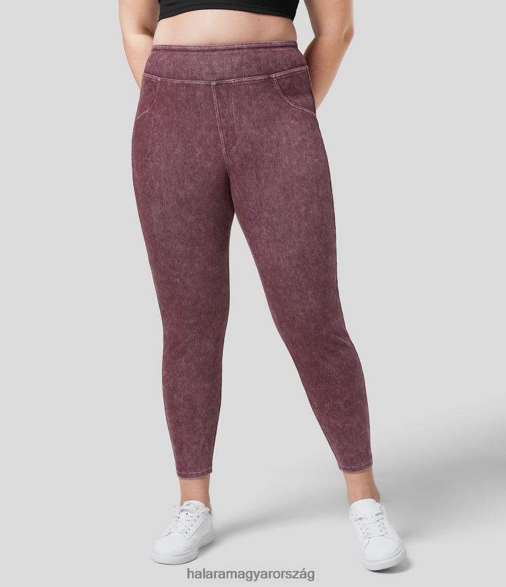 ruházat Halara varázslatos magas derekú hátsó oldalzseb színes, rugalmas kötött farmer alkalmi 7/8 molett leggings mosott farmer windsor bor nők 8FPF801379