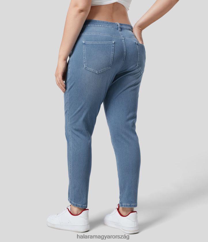 ruházat Halara magic középen emelkedő gomb cipzár több zsebes rugalmas kötött alkalmi molett szűk farmer sötétkék cián farmer nők 8FPF802116