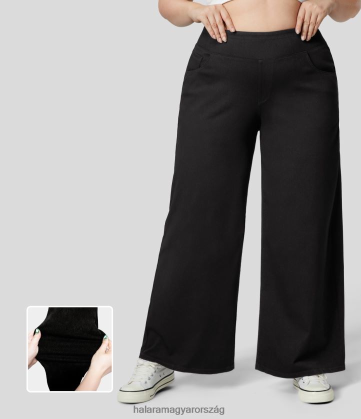 ruházat Halara varázslatos magas derekú, több zsebes egyenes szárú, rugalmas kötött molett munkafarmer fekete farmer nők 8FPF802115