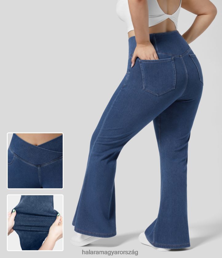 ruházat Halara varázslatos, magas derekú, zsebben mosott, rugalmas kötött alkalmi molett, szuper kiszélesedő farmer tó kék farmer nők 8FPF802112