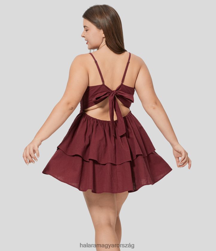 ruházat Halara háttámla nélküli állítható pántos megköthető többszintes fodros flowy slip mini alkalmi pamut molett ruha gránátalma nők 8FPF801255