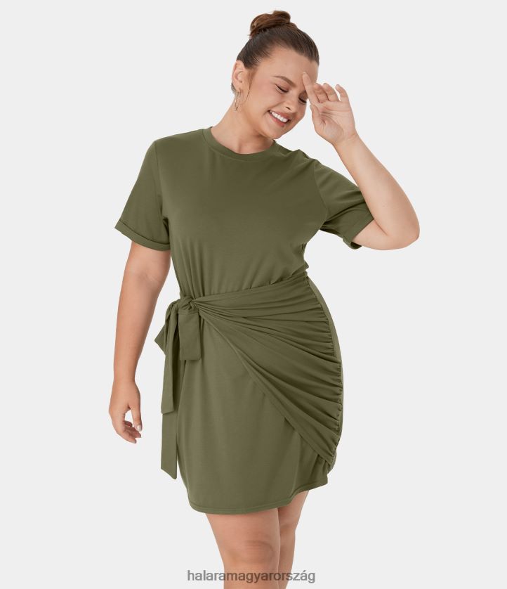 ruházat Halara kerek nyakú csomós sima molett mini alkalmi ruha eredeti nők 8FPF802153