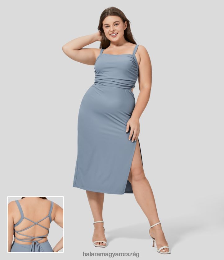 ruházat Halara rovátkolt, osztott háttámla, keresztben fűzős bodycon midi alkalmi plus size ruha hópehely kék nők 8FPF801083