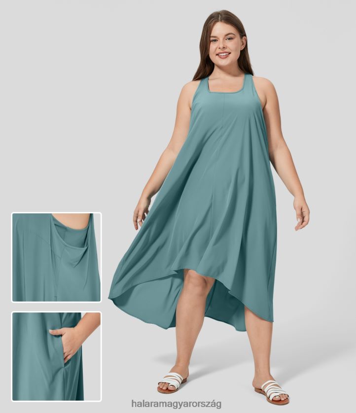 ruházat Halara szellős háttámla nélküli racerback oldalzseb magas alacsony flowy midi gyorsan száradó alkalmi plus size ruha kő kék nők 8FPF801253