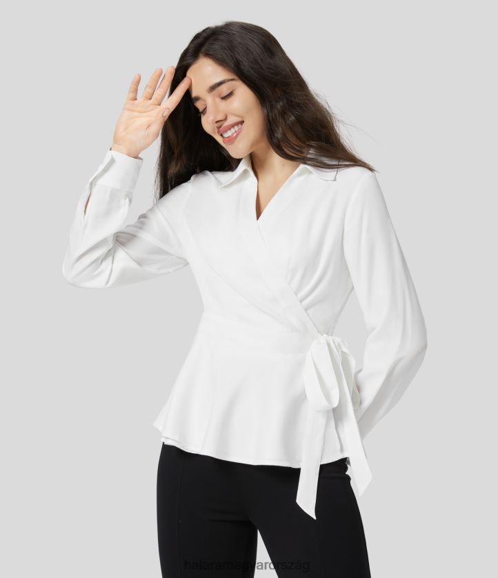 ruházat Halara galléros burkolt nyakkendő oldalán hosszú ujjú fodros szegély alkalmi ing fehér nők 8FPF801656