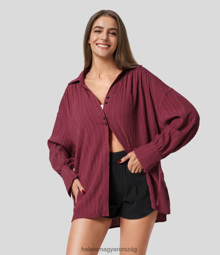 ruházat Halara galléros csomós mandzsetta plicált hátsó gomb elöl túlméretes alkalmi ing syrah nők 8FPF801633