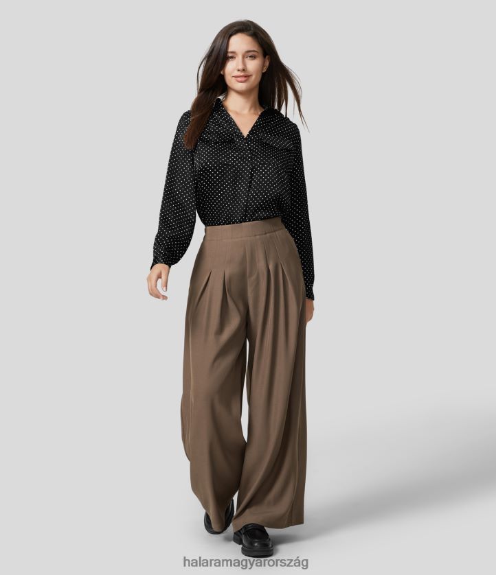 ruházat Halara galléros gombos mellzseb hosszú ujjú pöttyös munkaing fekete pöttyös nők 8FPF801661