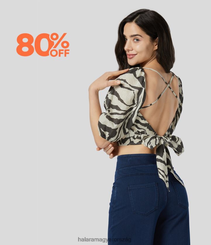 ruházat Halara szögletes nyakú puffos ujjú hát nélküli nyakkendő hátul csíkos mintával vágott alkalmi pamutblúz zebra nők 8FPF801626
