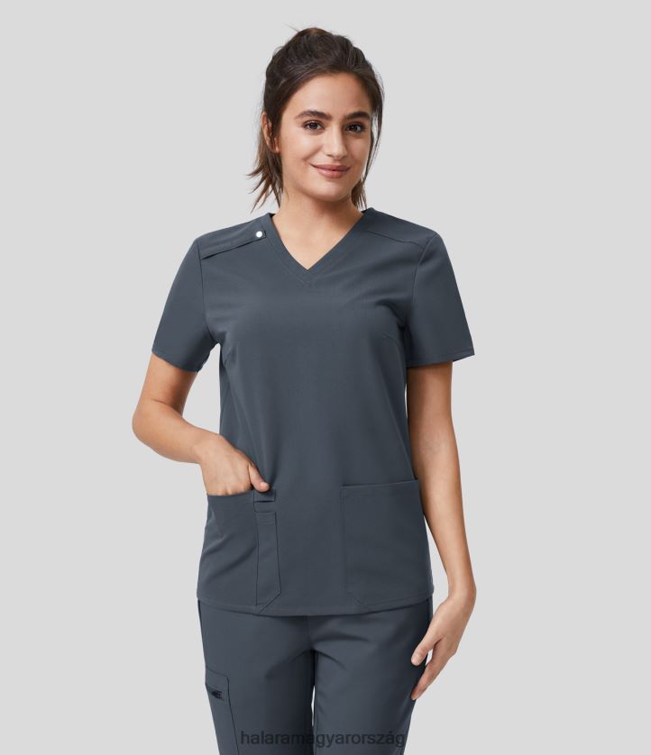 ruházat Halara v nyakú elöl többfunkciós zsebes tollnyílású munkablúz ködszürke kék nők 8FPF801669