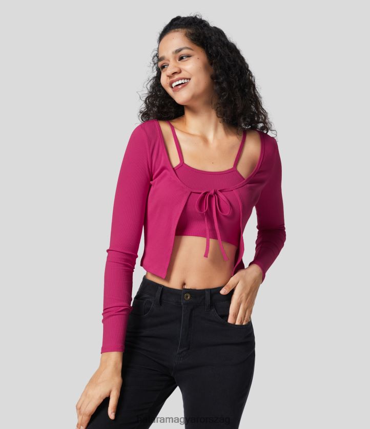 ruházat Halara bordázott 2 részes rövidített alkalmi felső rózsaszín páva nők 8FPF801946