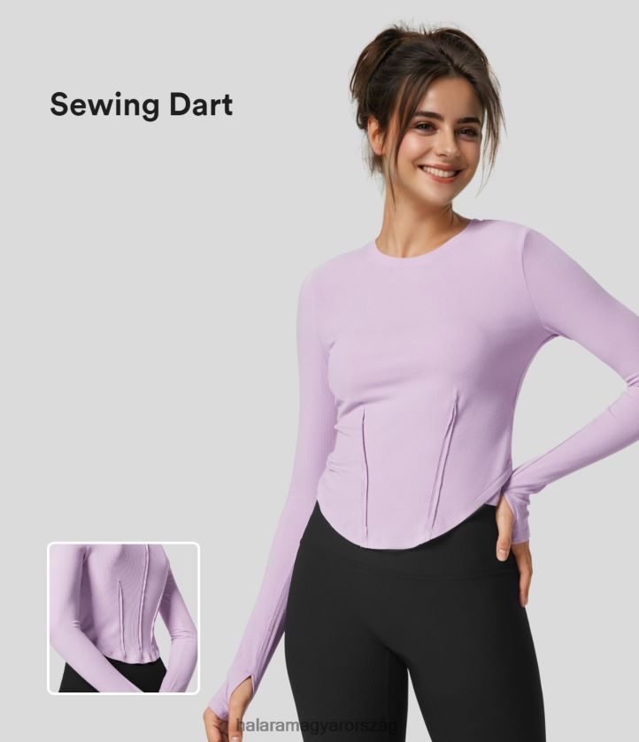 ruházat Halara bordázott kötött hüvelykujjlyuk varrás darts ívelt szegélyű vékony túrafelső orchidea csokor nők 8FPF802062