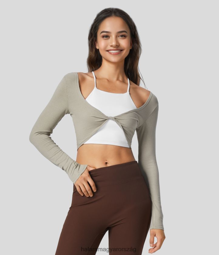 ruházat Halara csavart hosszú ujjú, rövidített alkalmi felső pelikán nők 8FPF801956