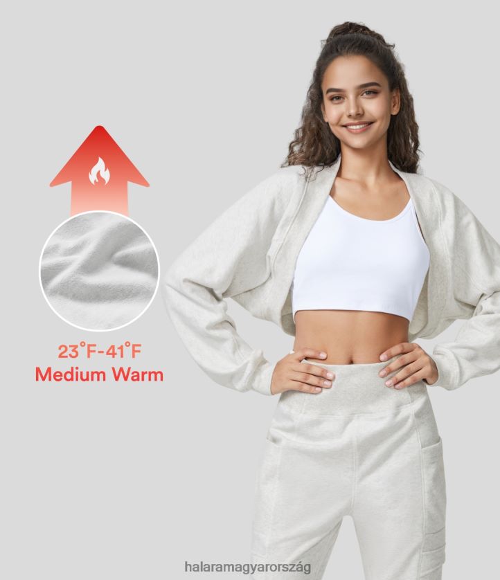 ruházat Halara denevérszárnyú ujjú vágott gyapjú alkalmi pamut vállrándítás bolero tea fehér virág szürke nők 8FPF801945