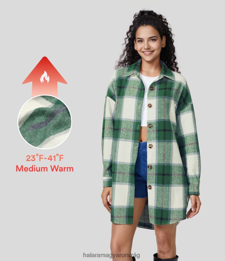 ruházat Halara galléros gomb hosszú ujjú ívelt szegély magas alacsony kockás gyapjú alkalmi kabát sötétzöld négyzet nők 8FPF802058