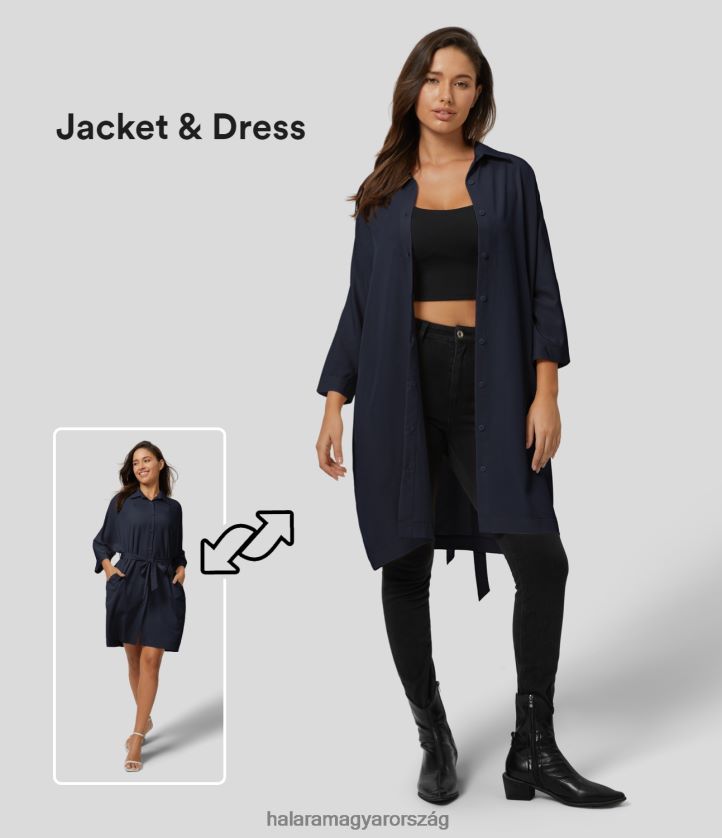 ruházat Halara galléros gomb hosszú ujjú öves oldalzseb hosszúsoros alkalmi kabát bariton kék nők 8FPF802048