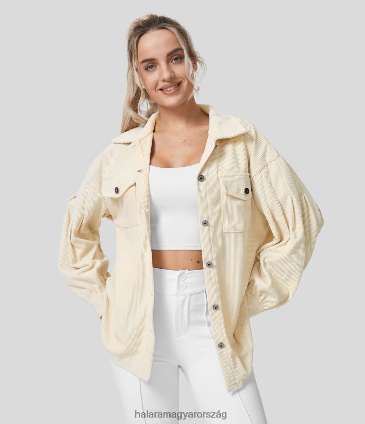 ruházat Halara galléros gombzseb hosszú ujjú ívelt szegély kordbársony alkalmi kabát vanília fagyi nők 8FPF802029