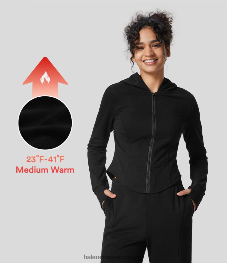 ruházat Halara kapucnis cipzár hüvelykujj lyukas ívelt szegély polár alkalmi pamutkabát fekete nők 8FPF802049