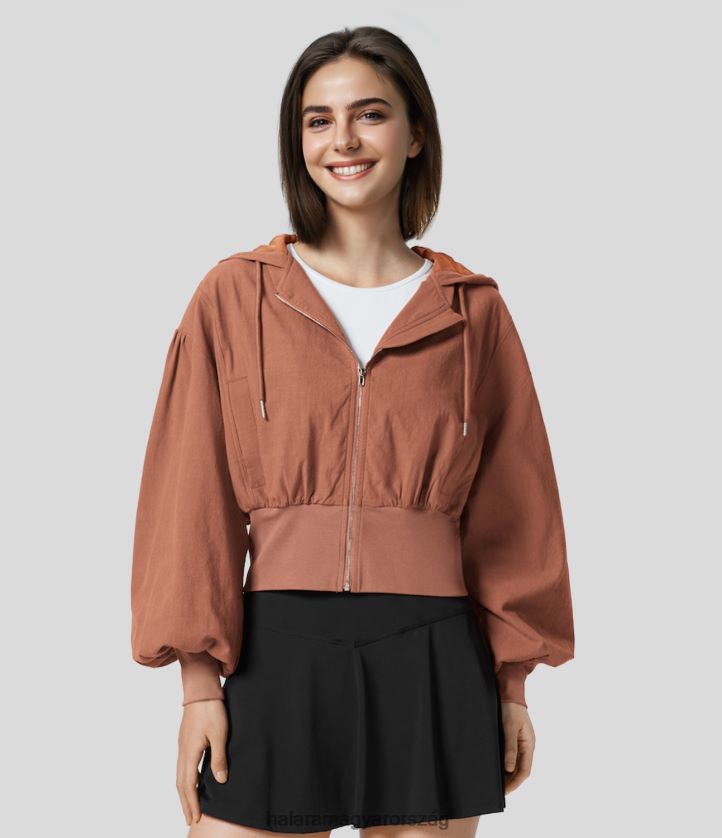 ruházat Halara kapucnis húzózsinóros cipzáras oldalzseb bordás szegély vágott alkalmi pamutkabát rozsda vörös nők 8FPF801970