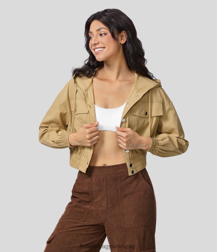 ruházat Halara kapucnis húzózsinóros füles zsebgomb ráncolt szegéllyel vágott alkalmi pamutkabát pacsirta nők 8FPF801950