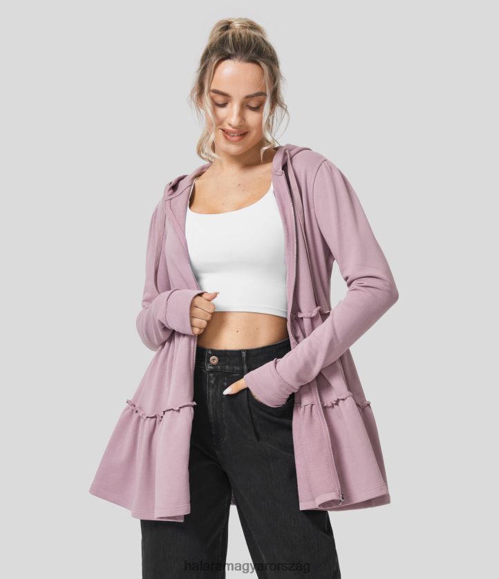 ruházat Halara kapucnis húzózsinóros oldalzseb saláta díszítéssel többszintes alkalmi pamutkabát bazsarózsa ibolya nők 8FPF802056