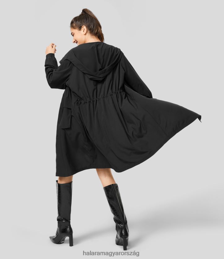 ruházat Halara szellős kapucnis, húzózsinóros derekú elülső zseb, patent gomb hosszú zsinóros gyorsan száradó túra kabát fekete nők 8FPF80267
