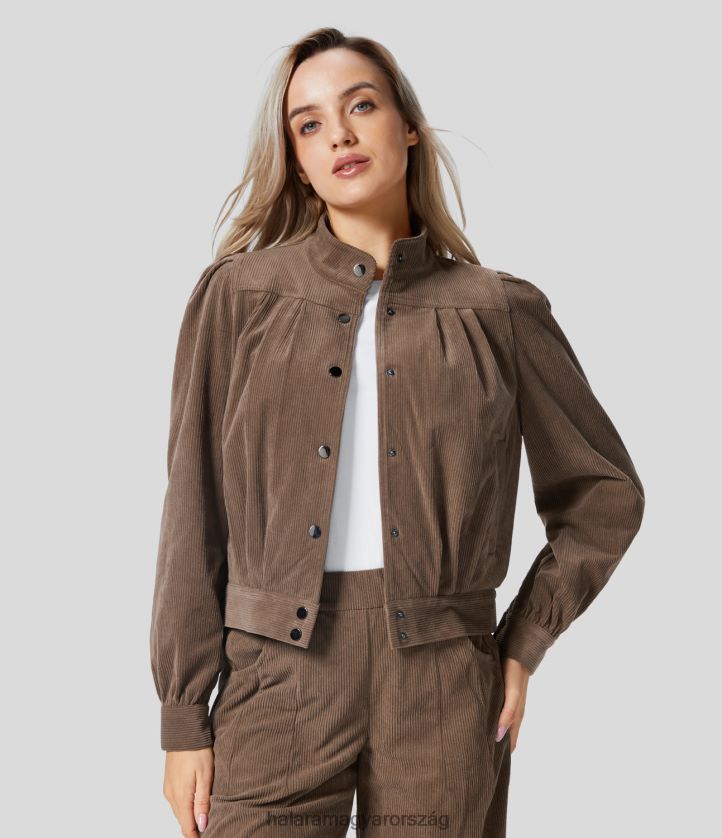 ruházat Halara tölcsérnyakú bepattintható gomb oldalzsebből készült, munka kordbársony kabát kakaóbarna nők 8FPF802050