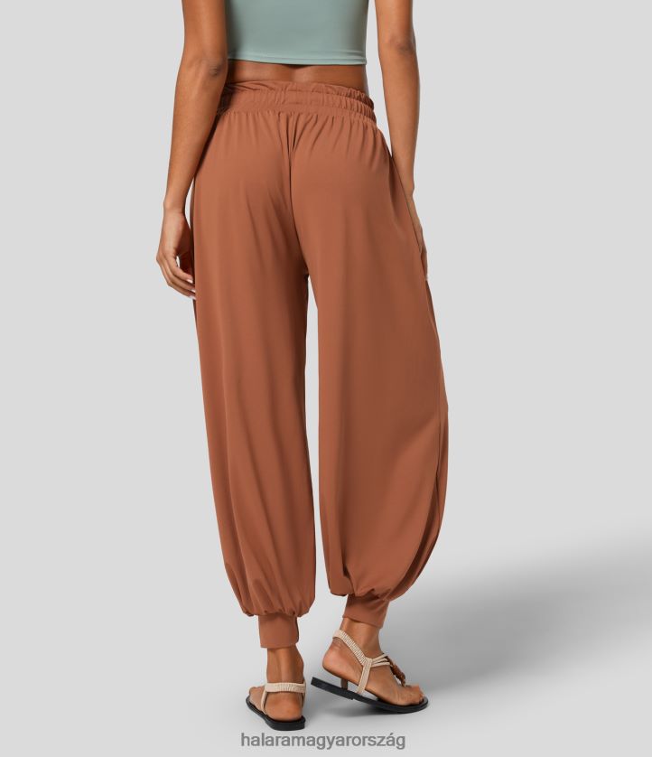 ruházat Halara alacsony emelkedésű húzózsinórral, oldalzsebekkel boho alkalmi kocogónadrág borostyánbarna nők 8FPF8016