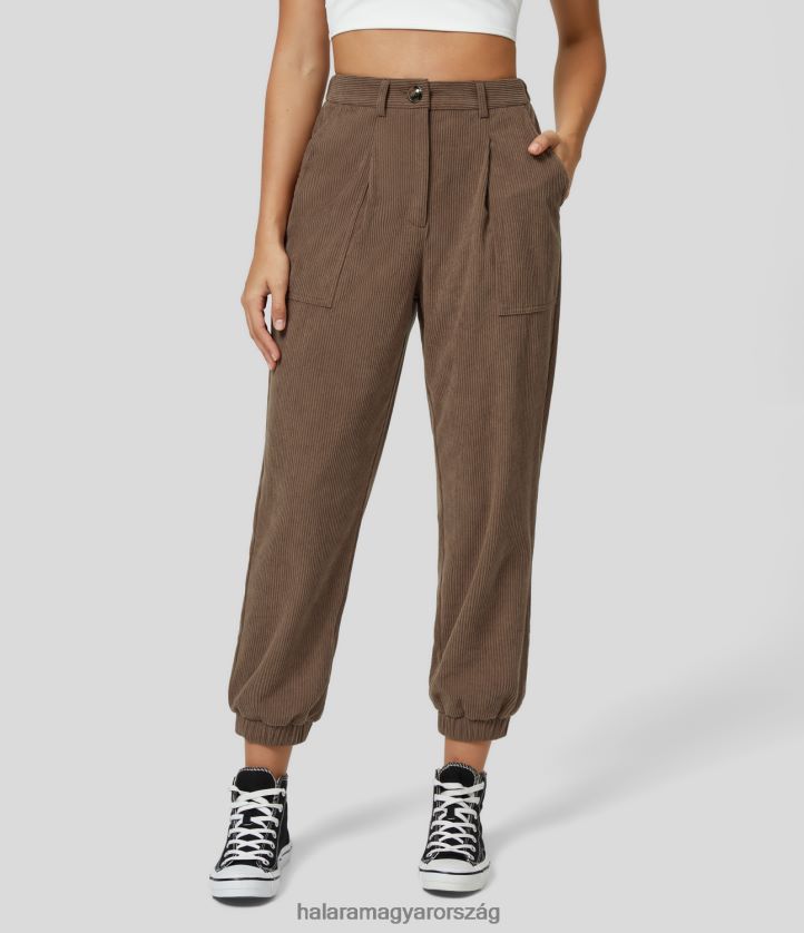 ruházat Halara középen emelkedő gombos cipzár több zsebes kordbársony alkalmi kocogó kakaóbarna nők 8FPF804