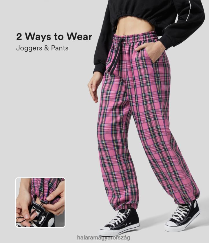 ruházat Halara középen emelkedő húzózsinór több zsebbel állítható húzózsinórral kockás alkalmi kocogó rózsaszín tartán nők 8FPF80100