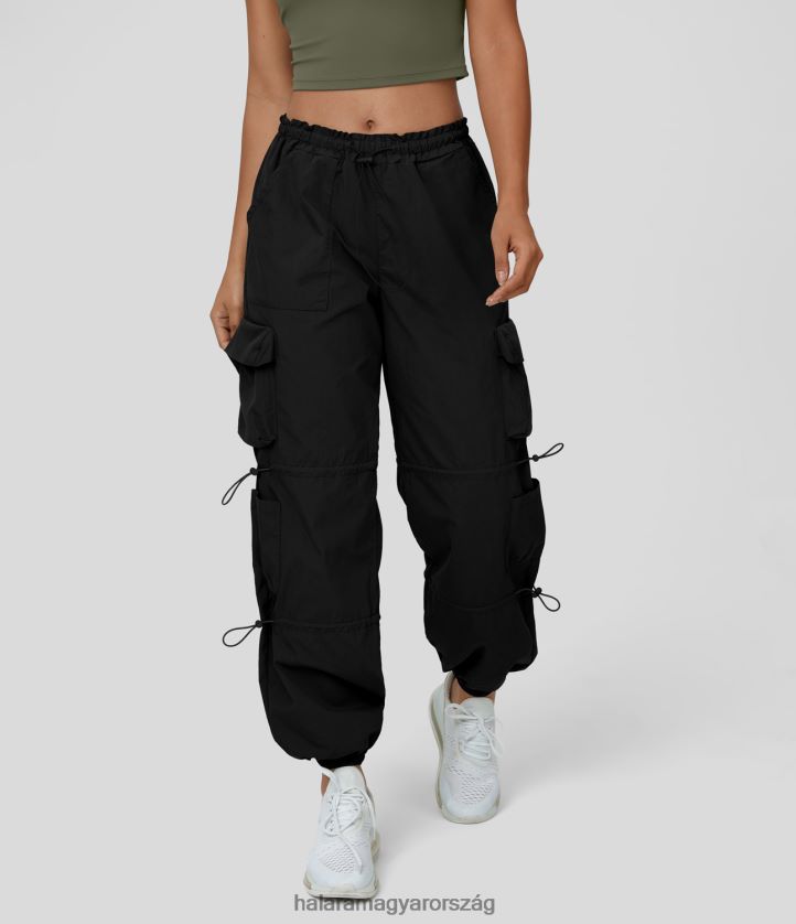 ruházat Halara középen emelkedő húzózsinór több zsebes alkalmi cargo pamut kocogó fekete nők 8FPF809