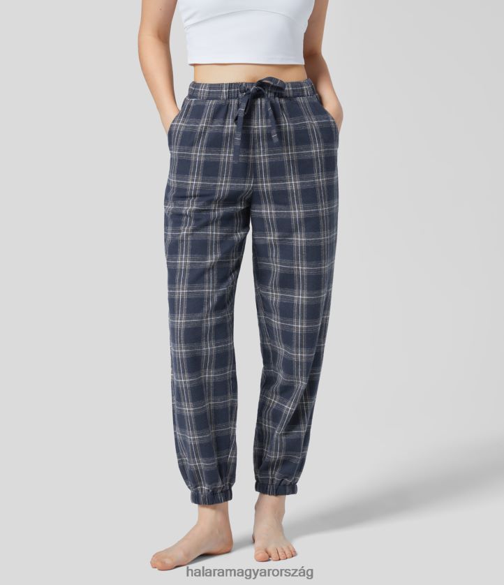 ruházat Halara középen emelkedő húzózsinór több zsebes kockás alkalmi pamut kocogó tinta kék négyzet nők 8FPF8033