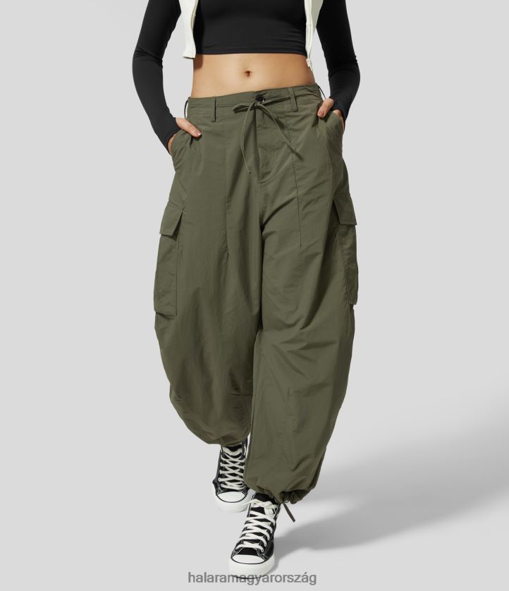 ruházat Halara középen emelkedő húzózsinóros gombos cipzár több zsebes alkalmi rakomány joggerek fű szürke zöld nők 8FPF8037