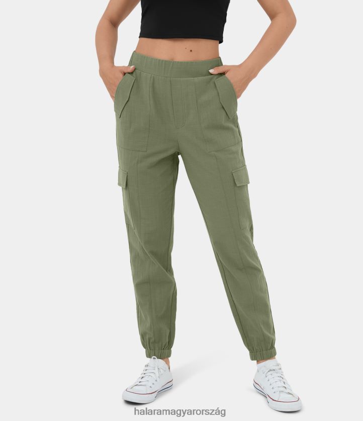 ruházat Halara középen emelkedő rugalmas derékrész több zsebes alkalmi cargo pamut kocogó loden zöld nők 8FPF8041