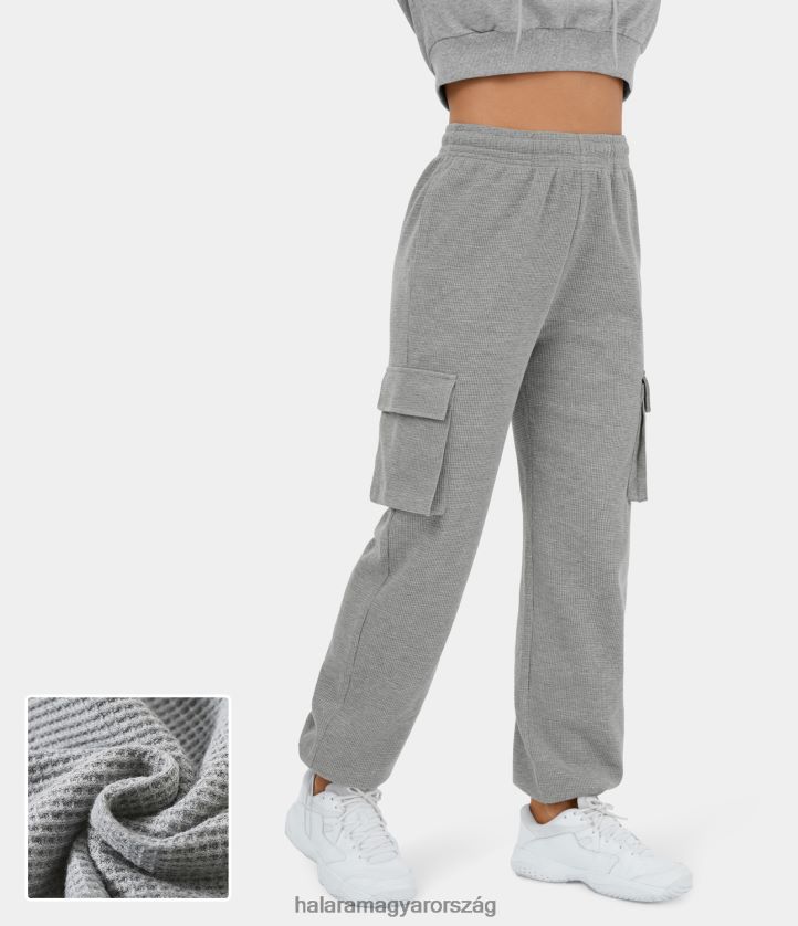 ruházat Halara magas derekú belső húzózsinór több zseb gofri alkalmi pamut cargo kocogó ködszürke nők 8FPF8063
