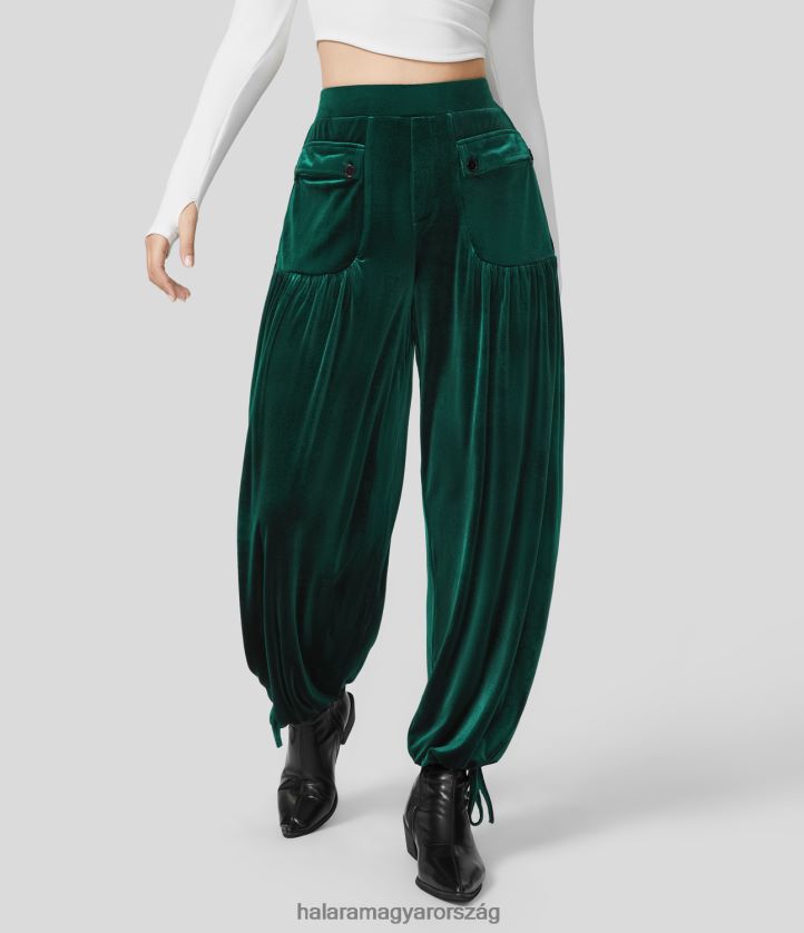 ruházat Halara magas derekú elülső oldalzseb, állítható szegélyű bársony alkalmi kocogónadrág esőerdő nők 8FPF8096