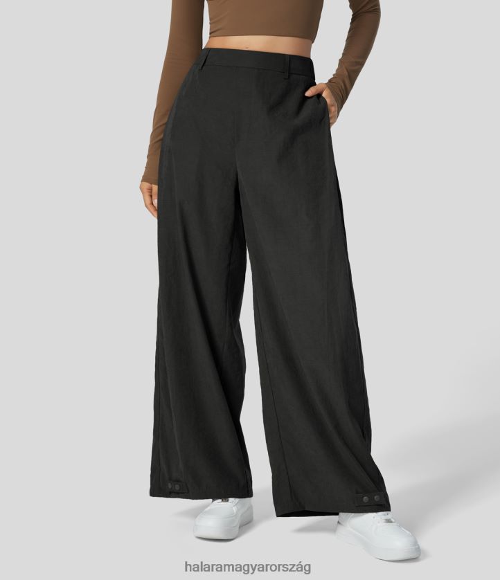 ruházat Halara magas derekú oldalsó zsebpattintható gombos állítható szegélyű hárem túrázó kocogó fekete nők 8FPF8054