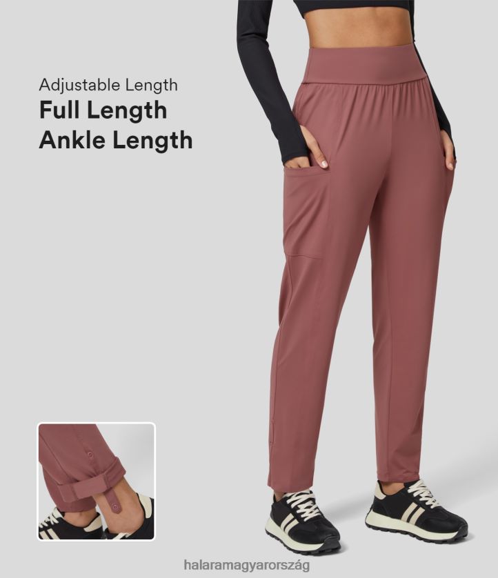 ruházat Halara magas derekú oldalzseb állítható szegélyű elvékonyodó alkalmi nadrág világos rózsa vörös nők 8FPF8017