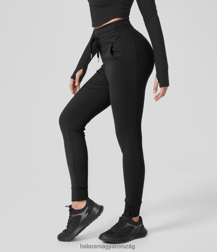 ruházat Halara softlyzero bordás magas derekú húzózsinóros oldalzseb sima alkalmi kocogónadrág fekete nők 8FPF8057