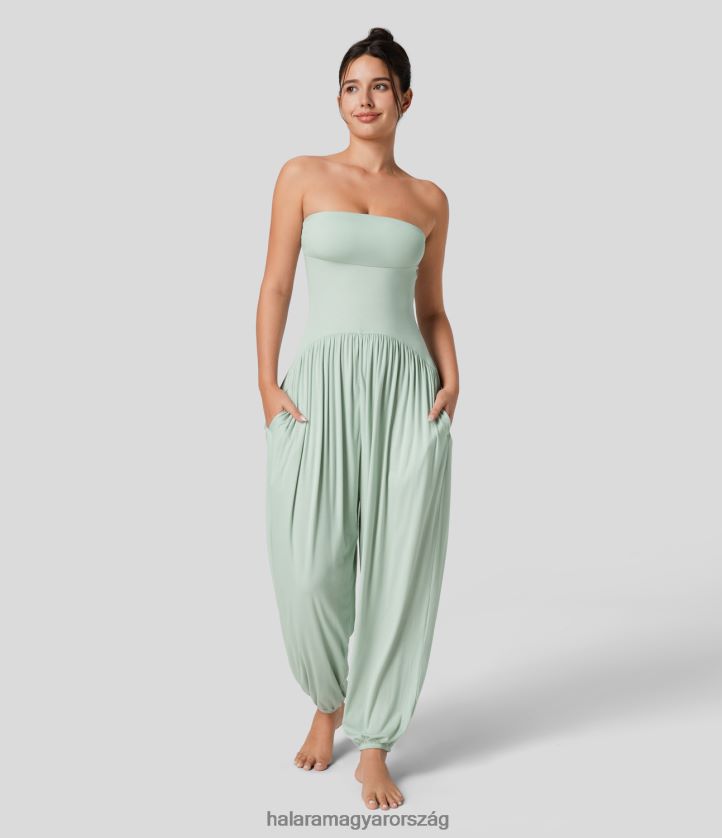 ruházat Halara bordázott cső háttámla nélküli plicált oldalzsebű alkalmi jumpsuit legszebb jáde nők 8FPF802068