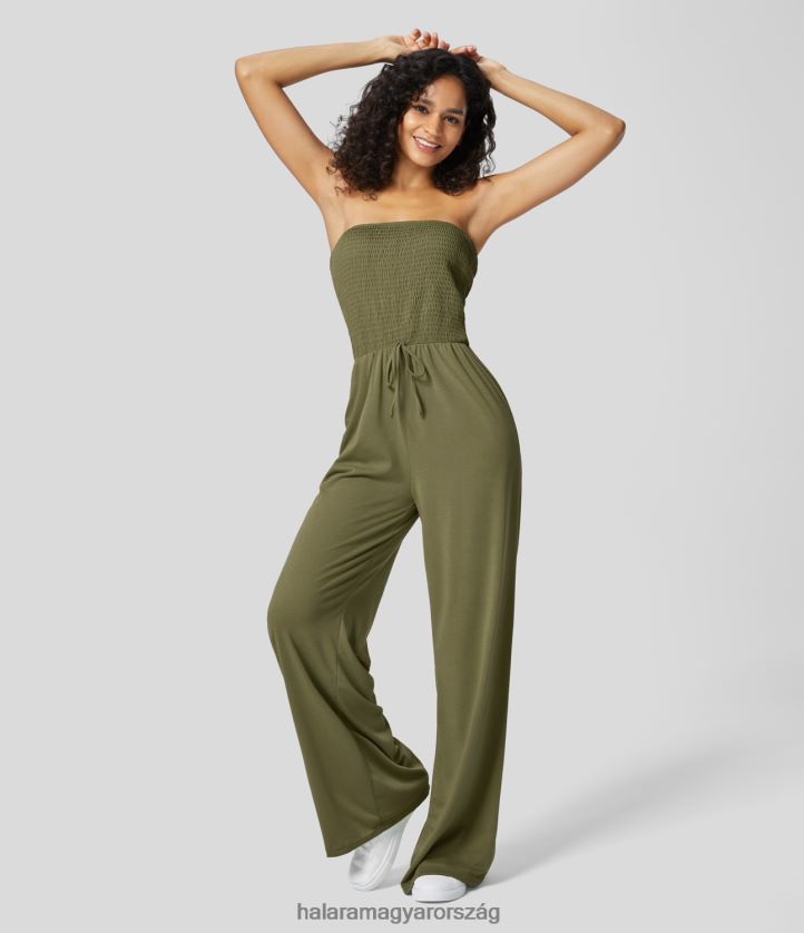 ruházat Halara cső hát nélküli ráncolt csomó oldalzseb széles szárú alkalmi jumpsuit capulet olíva nők 8FPF802081