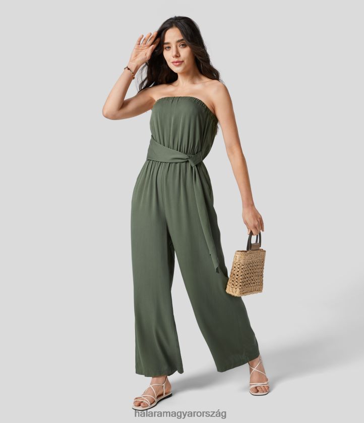 ruházat Halara cső háttámla nélküli plicated öves oldalzseb széles szárú resort jumpsuit agarfa zöld nők 8FPF802080