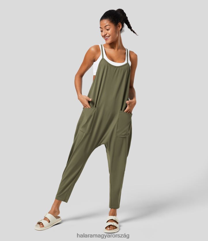 ruházat Halara háttámla több zsebes bokáig érő alkalmi laza kúpos jumpsuit téli moha nők 8FPF802073