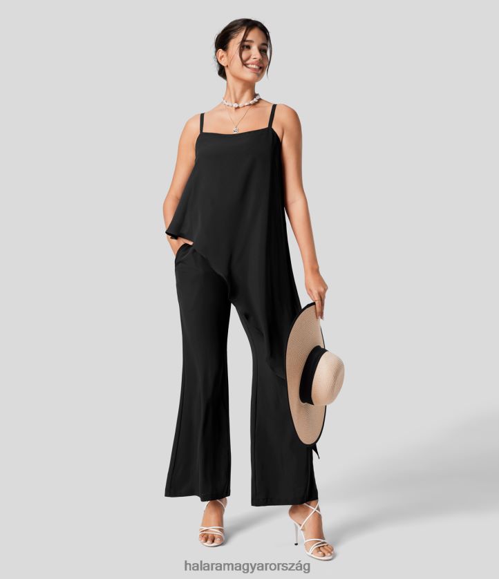 ruházat Halara állítható pánt háttámla láthatatlan cipzáras oldalzseb aszimmetrikus szegély flowy resort jumpsuit fekete nők 8FPF802092