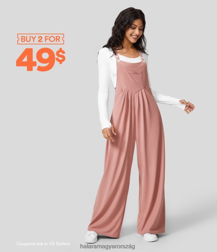 ruházat Halara állítható pántos gomb több zsebbel, gofriból készült alkalmi overall rózsabarna nők 8FPF802065