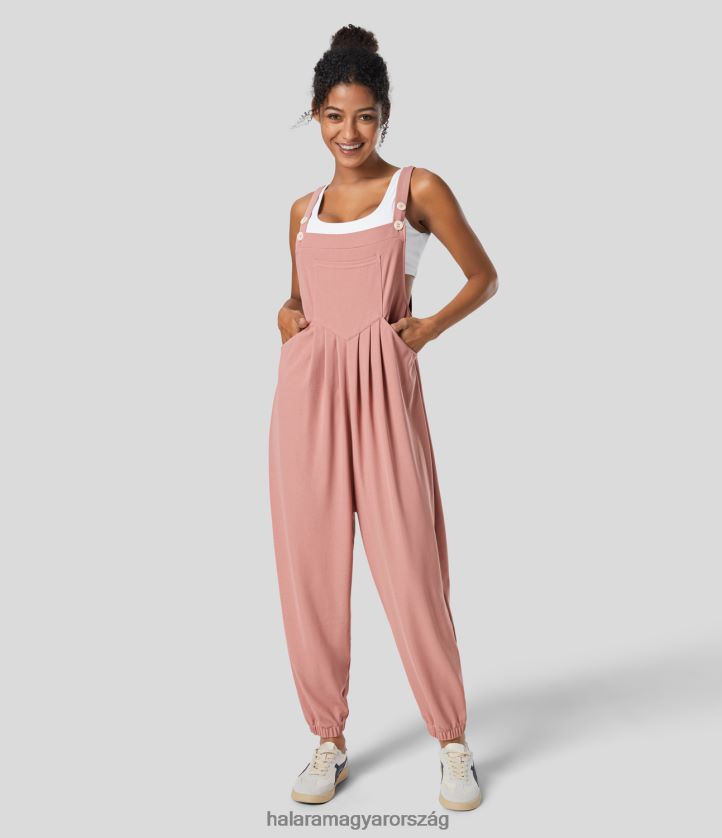 ruházat Halara állítható pántos gomb több zsebbel kötött gofri alkalmi jogger overall rózsabarna nők 8FPF802066
