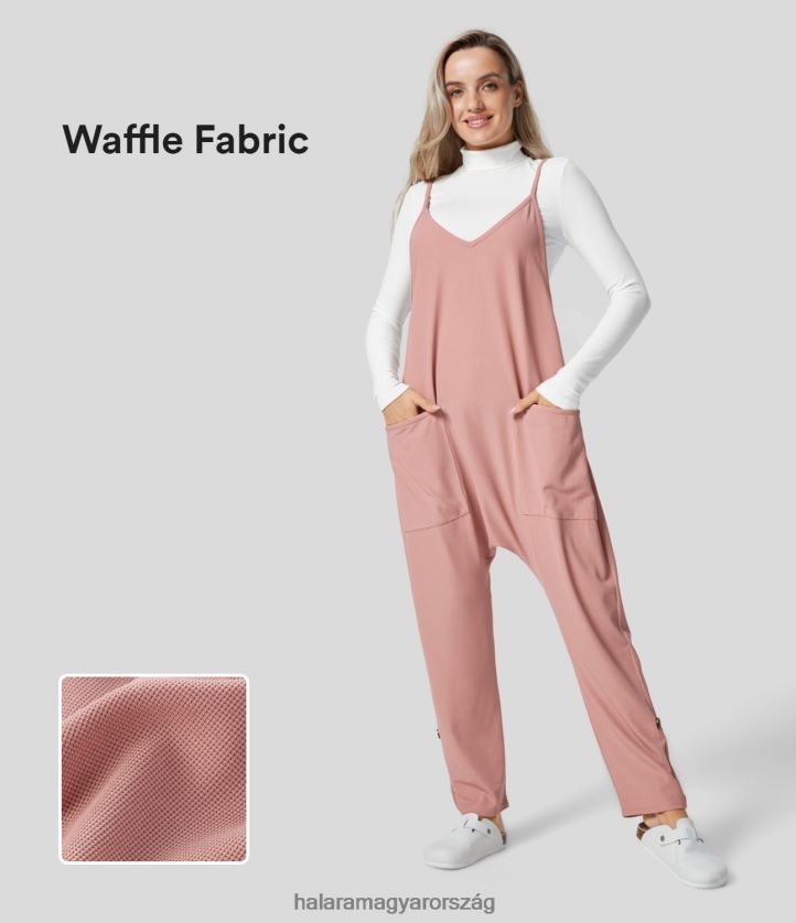 ruházat Halara spagettipántos elülső zsebben állítható feltekerhető lábak gofri alkalmi kombiné rózsabarna nők 8FPF802101