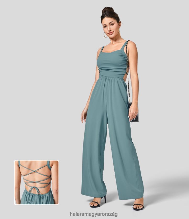 ruházat Halara szellős, háttámla nélküli, fűzős, oldalzsebű, lezser, gyorsan száradó alkalmi kombinét kő kék nők 8FPF802095